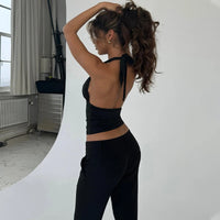 Candyhot V-Neck Sexy Lace Edge Halter Slim Backless Casual Solid Crop Tops Y2K Summer Fashion Streetwear Daily Sweet Cute Vest