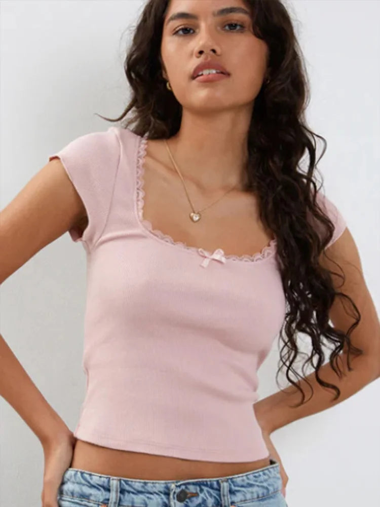 Chic Vintage Lace-Trim Tee™