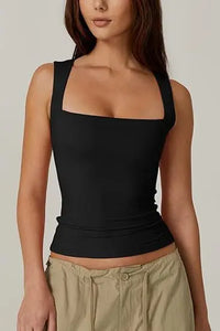 European and American women's street style spicy girl fashion square neck slim fit sleeveless vest for women