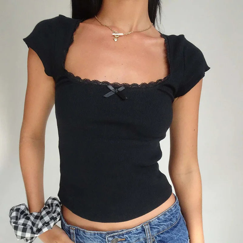 Chic Vintage Lace-Trim Tee™